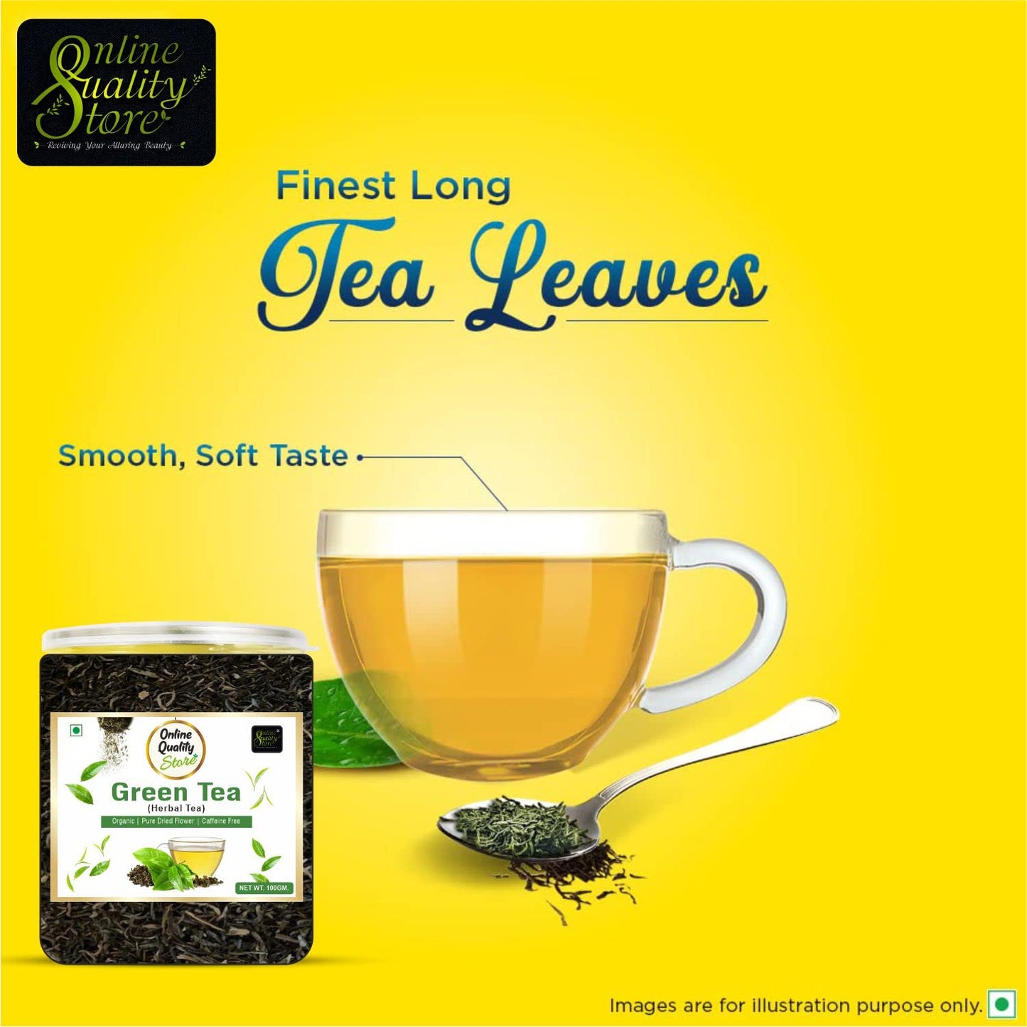 Online Quality Store Natural Green Tea - 100g | 100% Pure & Natural Herbal Green Tea Leaves | Whole Long Leaf | Boost Immunity