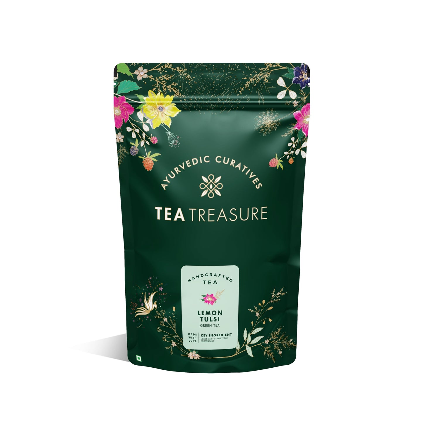 Tea Treasure Lemon Tulsi Green Tea | 100g Loose Leaf | Blend of Green, Lemon Tulsi & Lemongrass | Natural Detox & Immunity Booster | Herbal Wellness Tea for Digestion & Stress Relief | Caffeine Light | 100% Natural Ingredients