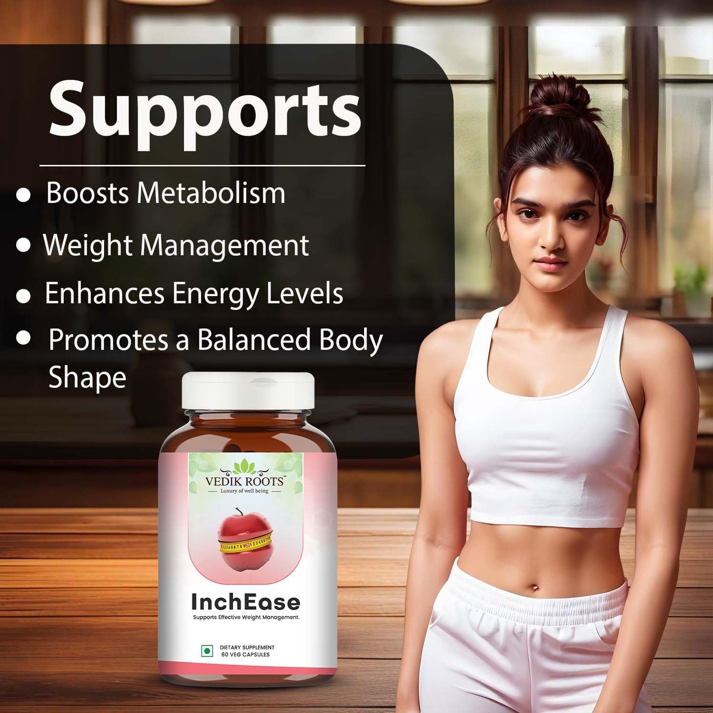 VEDIKROOTS InchEase Herbal Wellness Capsules | Guggal, Punarnava, Pippali & Triphala Blend | Weight Management & Metabolism Support | Ayurvedic Formula | 60 Veg Capsules - Pack of 1