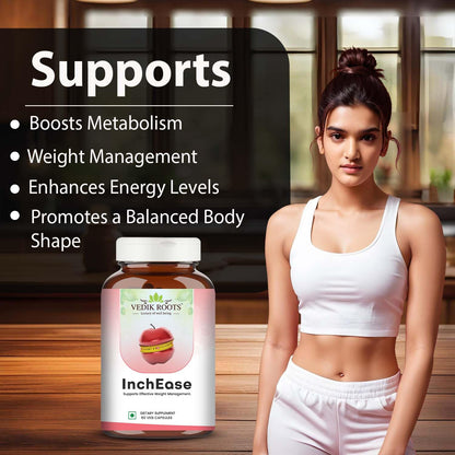 VEDIKROOTS InchEase Herbal Wellness Capsules | Guggal, Punarnava, Pippali & Triphala Blend | Weight Management & Metabolism Support | Ayurvedic Formula | 60 Veg Capsules - Pack of 1