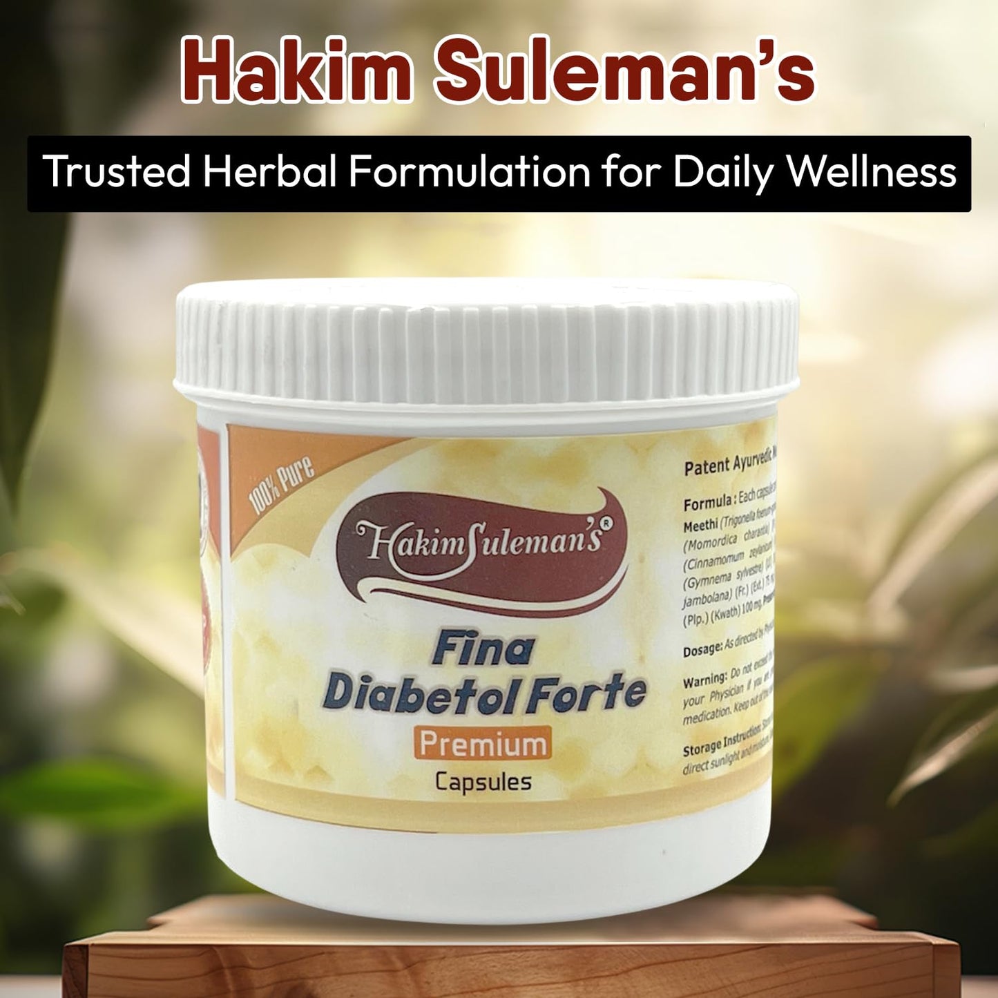 Hakim Suleman's Fina Diabetol Forte Premium Capsules – Herbal Support for Metabolism & Energy, Natural Supplement for Wellness - 60 Capsules Each (Pack of 4)