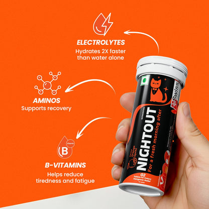 Fast&Up NightOut | 10 Effervescent tabs | Instant Hangover Relief | Helps detoxify liver | Rapid hydration & energy | Helps prevent Hangover | Zero sugar, Orange Flavour