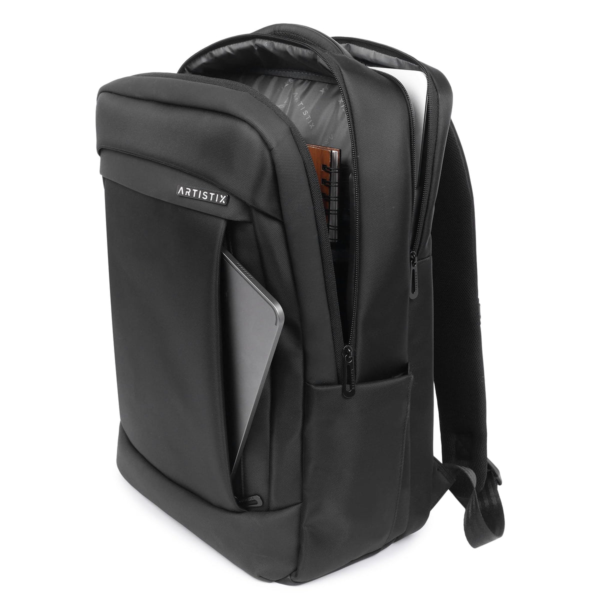 Artistix TechEssence Premium Business Backpack 28 L Office Travel Laptop Bag with 15.6 Inch Laptop Compartment Multiple Pockets Comfortable and Padded Backpack, Black
