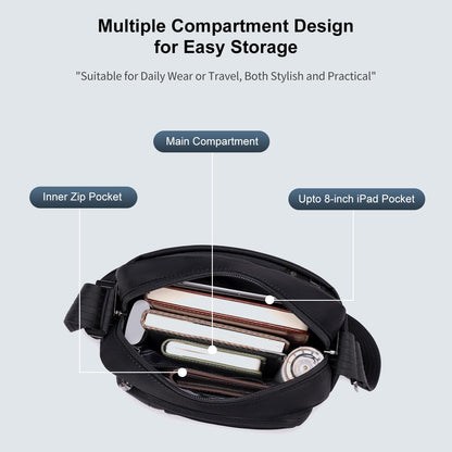 Arctic Hunter Nylon Sling Bag for Men Water Repellent Multiple Pockets Premium Side Messengert Shoulder Bag for 8" iPad Phone Casual Office College Travel, Black
