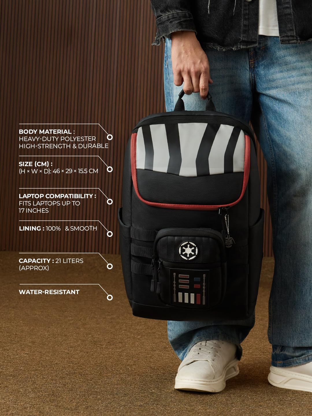 The Souled Store Darth Vader: Empire Gear Backpacks | Official Star Wars Merchandise | Premium Water-Resistant Laptop Bag with Sith Lord Graphic | Durable Urban Travel Rucksack for Men & Women