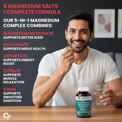 Carbamide Forte Magnesium Supplement with 5X Strength, formulated with Magnesium Glycinate & Citrate and a Triple Mineral Complex | 2000 mg per Serving | 120 Tablets