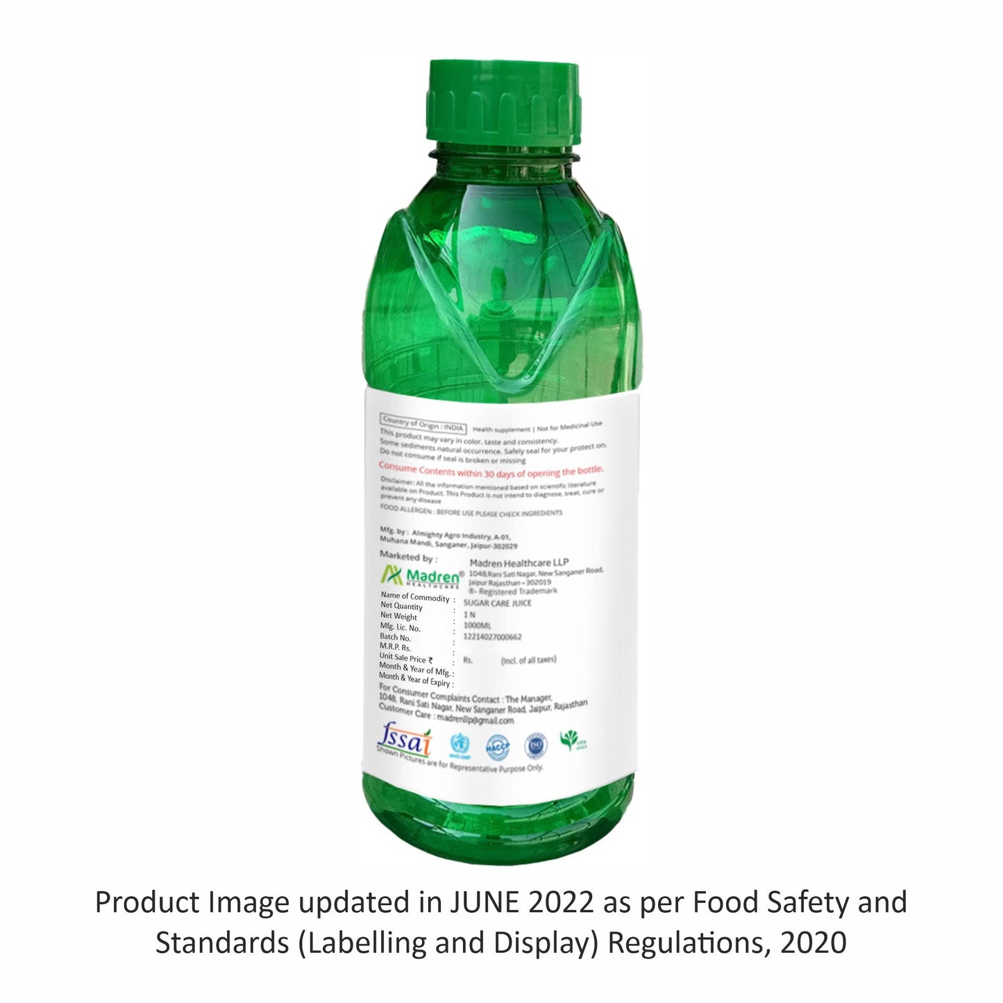 Madren Healthcare Ayurvedic Sugar Care Juice | 1 Litre | Jamun, Karela, Amla, Giloy & Aloe Vera Blend | No Added Sugar | Supports Healthy Blood Sugar Metabolism & Overall Wellness | Natural Herbal Juice