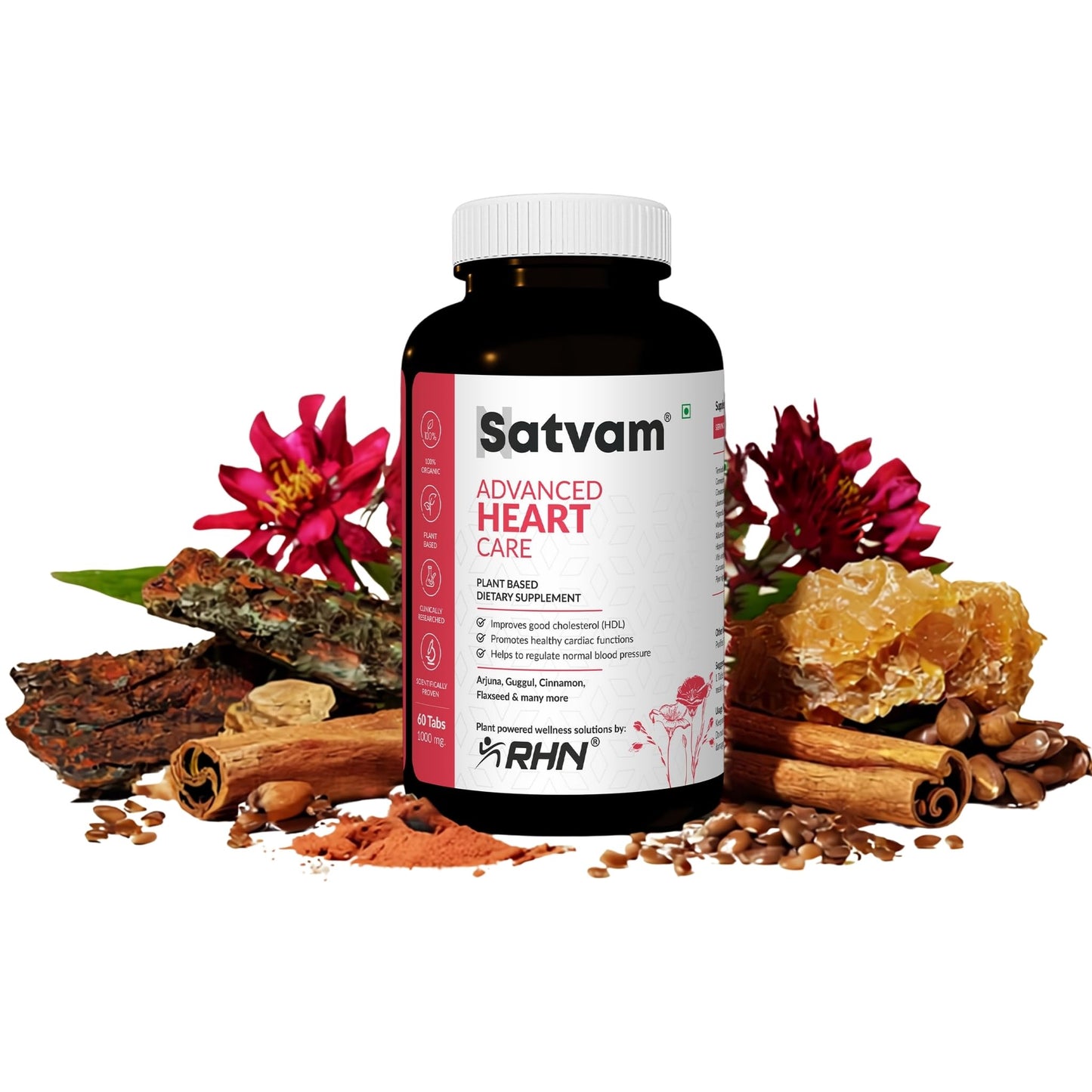 SATVAM Advanced Heart Care Premium Plant-Based Supplement for Natural Heart Support & Cardiovascular Wellness Helps Maintain Healthy Circulation & Heart Function (60 Tablets)