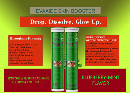 EVAAIDE Skin Booster | Collagen Builder, L-Glutathione, Hyaluronic Acid, Matcha Green Tea, Aloe Vera, Grape Seed, Vit E | Skin Radiance, Elasticity, Glow for Men & Women - 15 Tablets