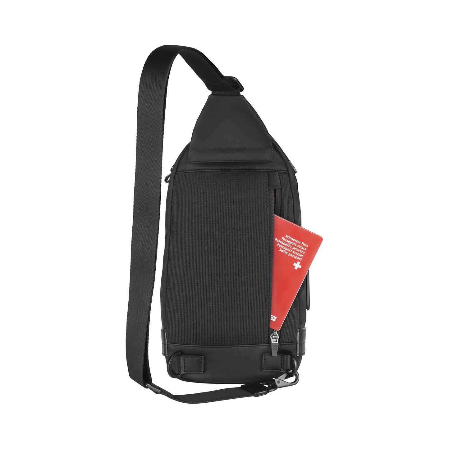Victorinox Alox Nero Sling Bag (31 cm), 5 litres, Black, Nylon/Leather, 611808|Premium Swiss Sling Bag