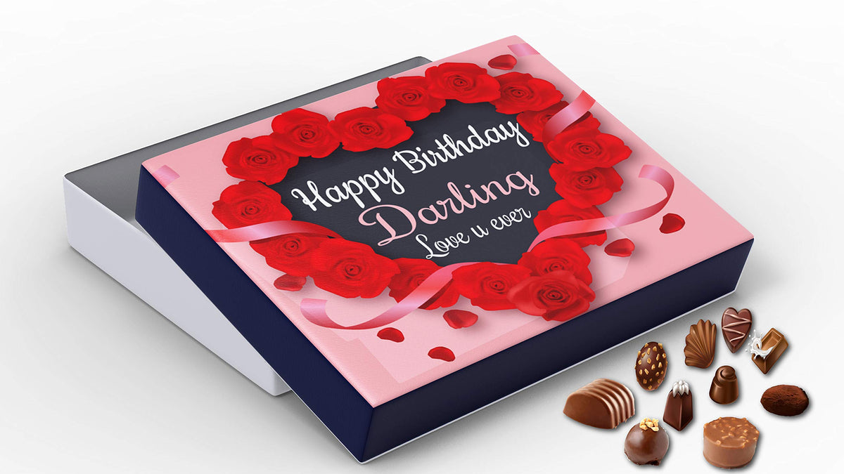 redbakers.in Happy Birthday My Love 12 Chocolate Gift Box & Greeting Card Combo (Darling)