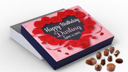 redbakers.in Happy Birthday My Love 12 Chocolate Gift Box & Greeting Card Combo (Darling)