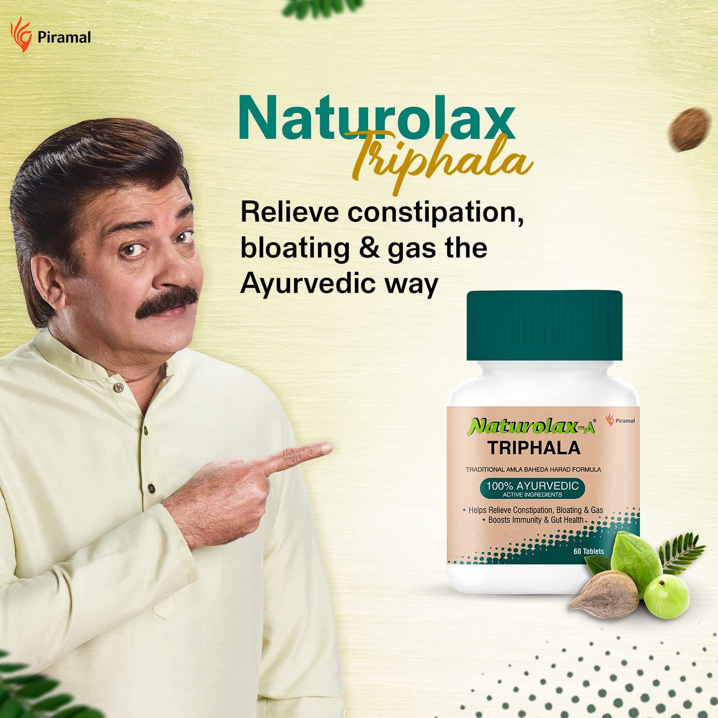 Naturolax-A Triphala Ayurvedic Solution | Relieves Constipation & Bloating | 60 Tablets x Pack of 1