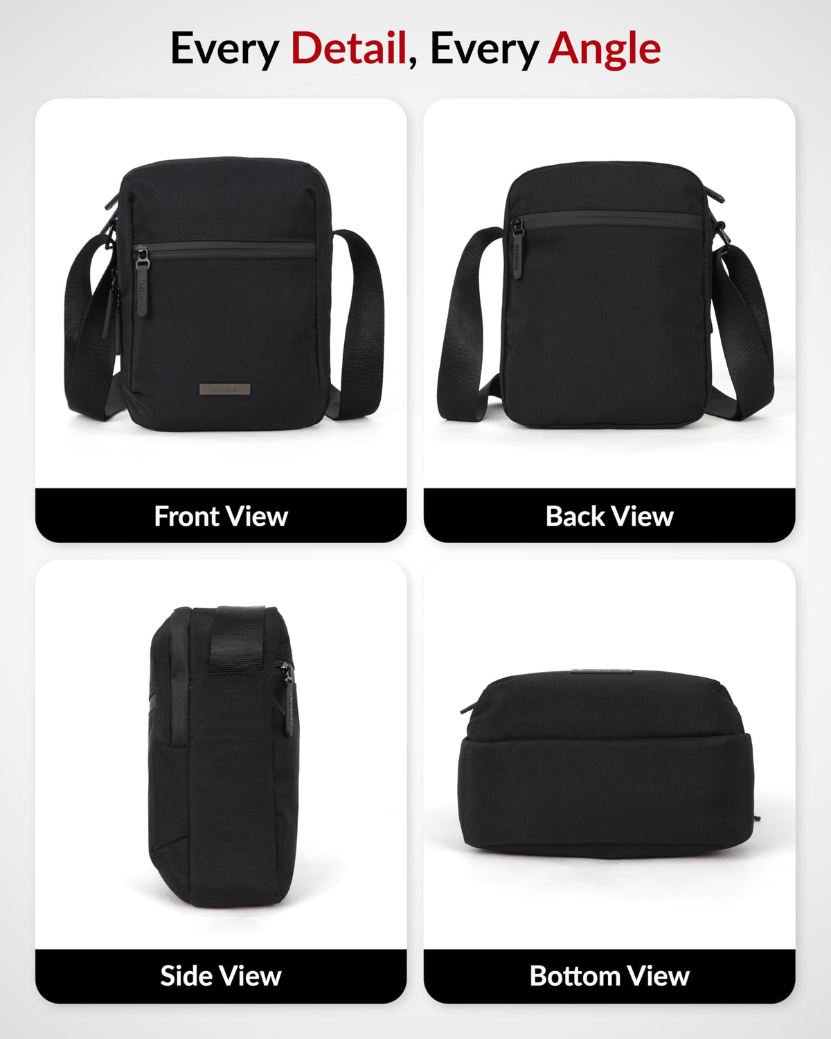 Destinio Padded Sling Bag for Men & Women | Lightweight Side Shoulder Bag | Crossbody Carry for Travel & Daily Use | Mobile Passport Cash Storage | Water Resistant Zipper | Anti Theft Lock (Black)