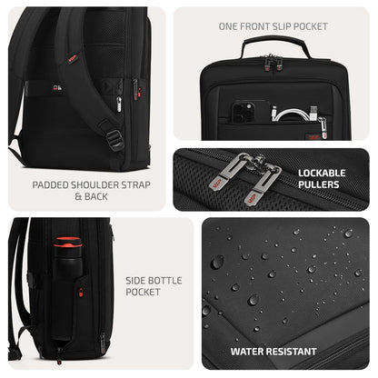 VIP VOGUE 17 Inch Compatible Laptop Backpack 22L | Water-Resistant with 3 Compartments | Padded Laptop Sleeve, Side Bottle Pocket, Front Organizer | Office & Travel Backpack for Men & Women (Black)