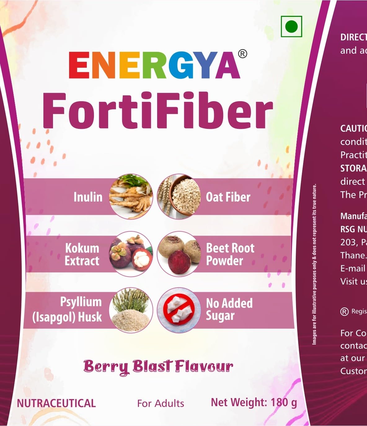 ENERGYA FortiFiber Plant-Based Prebiotic Fiber Drink – Sugar-Free Berry Flavor