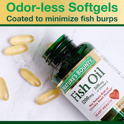 NATURE'S BOUNTY ODOR-LESS FISH OIL, 1200 MG, 350MG OF OMEGA-3, VALUE SIZE, 200 COATED SOFTGELS