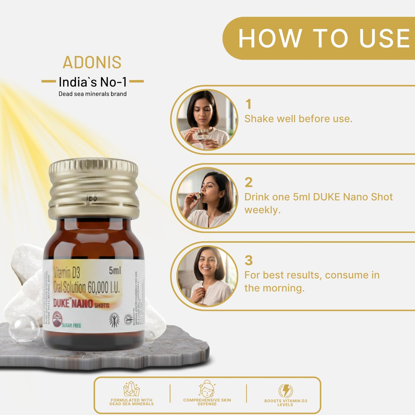 DUKE NANO SHOTS Vitamin D3 | 4x5ml Bottles Sugar Free Nano Shots | Liquid Supplement for Healthy Bones, Muscles, and to Support The Immune System pack of 4