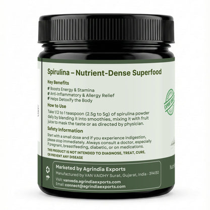 Vanveda 100% Organic Spirulina Powder | For Men & Women | Natural Superfood | Supports Energy, Immunity & Detox | Rich in Iron, Calcium, Potassium - 100GM