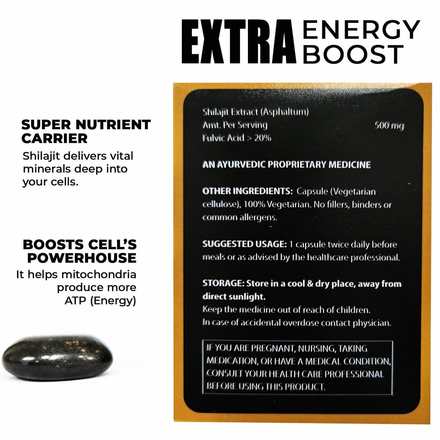 Knoll Shilajit 500mg High-Potency Capsules | Fulvic Acid >20% | Helps Boost Energy & Supports Metabolism | 10 x 3 Veg Caps (Pack Of 3)