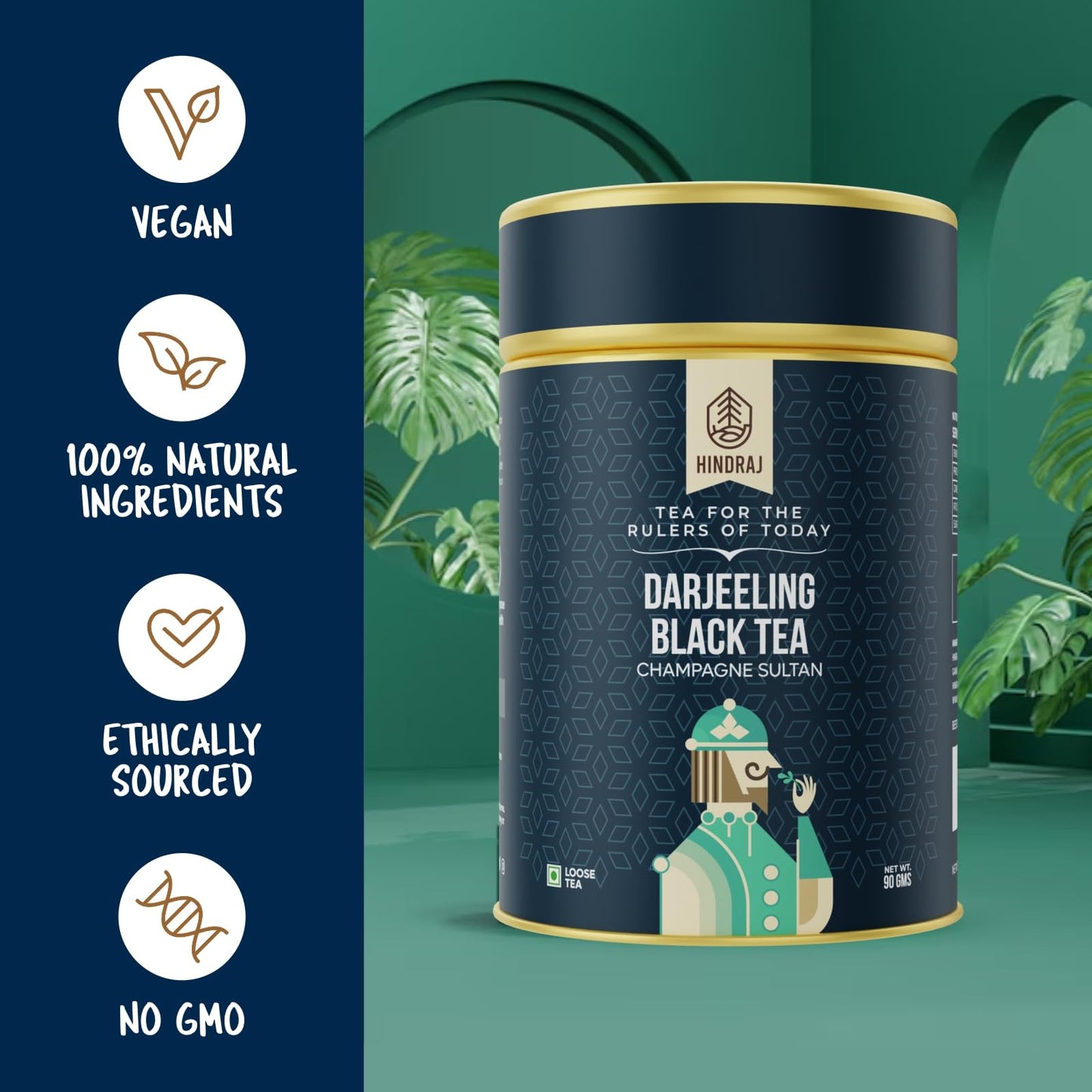 Hindraj Champagne Sultan Black Tea Loose Leaves 90 g Premium CTC Darjeeling, Long Leaves, Authentic Aroma, Freshly Sourced Rich Flavor, Bold & Aromatic, Whole Leaves Quality