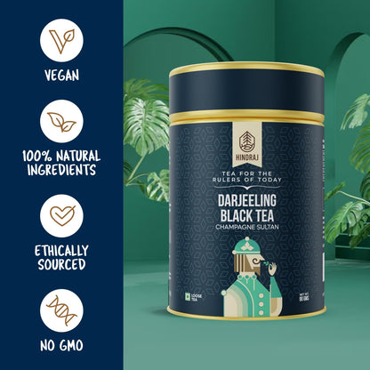 Hindraj Champagne Sultan Black Tea Loose Leaves 90 g Premium CTC Darjeeling, Long Leaves, Authentic Aroma, Freshly Sourced Rich Flavor, Bold & Aromatic, Whole Leaves Quality