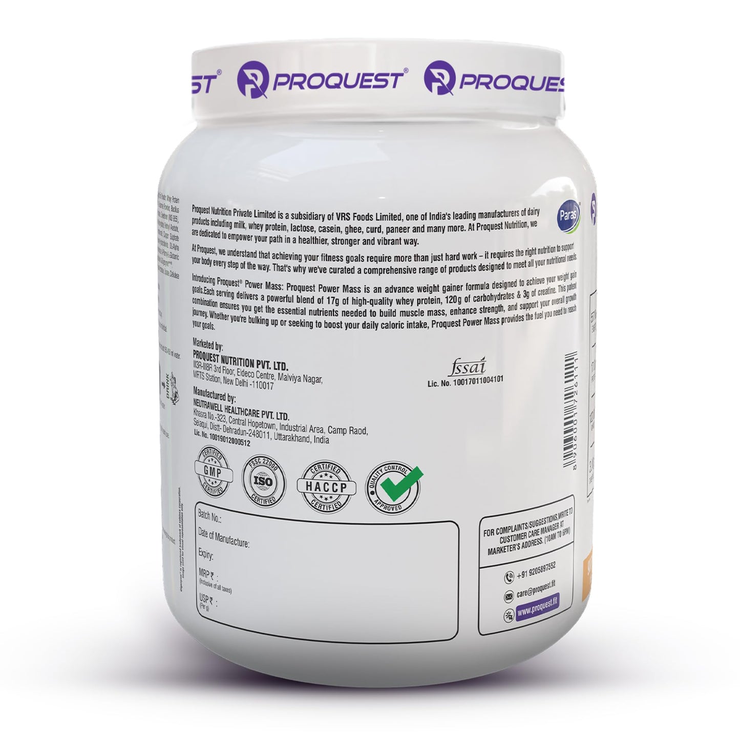 Proquest Power Mass Gainer Mango 907g + Creatine 250g + Free Shaker Combo | 557 kcal, 17g Protein, Digezyme® & Probiotics | Muscle Gain & Recovery Support