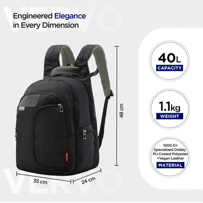 HARISSONS Vervo 40L Waterproof Laptop Backpack for Men & Women | Fits 15.6" Laptop with Sternum Strap, Quick Access Pocket, Detachable Key Holder, Organized Compartments & Raincover (Black)