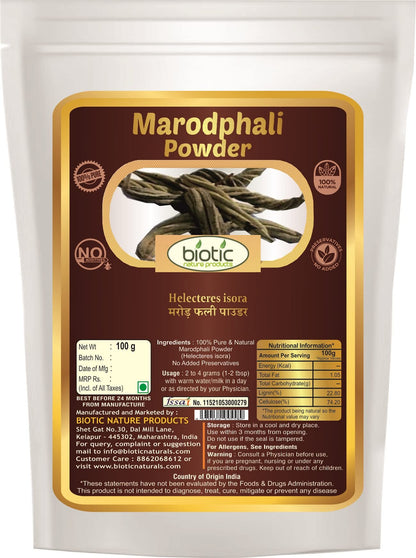 Biotic Natural Marod Phali Powder - Helicteres Isora - Bhura Powder - M- image 2