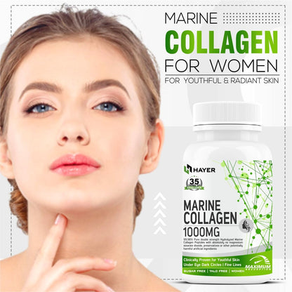 HAYER Marine Collagen Supplements For Women (Peptides) With Vitamin C, E, Glutathione Tablet, Cranberry, Plant-Based Powder Biotin Supplement For Skin Glow & Beauty Gluten & Sugar Free-60 Tablets