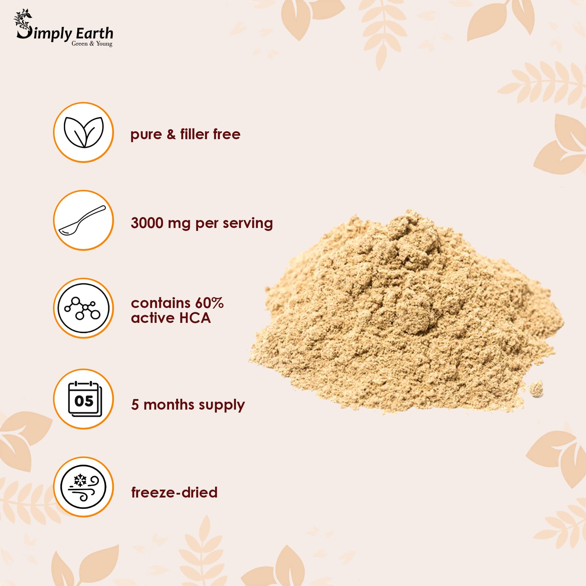 Simply Earth Pure Natural Garcinia Cambogia Fruit Extract Powder 60% HC- image 3