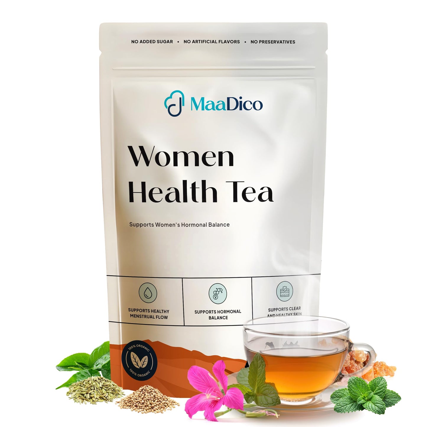 MaaDico Women Health Tea For Pcod/Pcos Care For Women, 200 Gms | Support Menstrual Cycle And Irregular Periods | Ayurvedic Herbal Blend for Women’s Hormonal & Metabolic Wellness | Digestion & Metabolic Health |