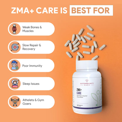 Autoimmunity care ZMA+ Care | Stronger Bones, Muscles, Heart Health, Brain, Sleep, Immune Support & Anxiety Relief Supplement for Men & Women | Zinc, Magnesium & Vitamin B6 l 60 Veg Capsules