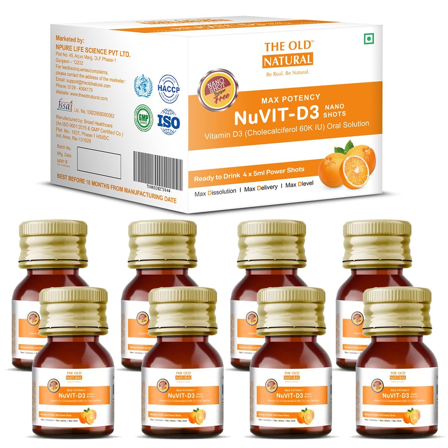 The Old Natural Nuvit D3 Vitamin D3 60000 Iu I Cholecalciferol Vitamin D3 Oil 60000 Iu Sugar Free Nano Shots I Once In A Week - 5Ml (Pack Of 8 Nano Shots - 40Ml)