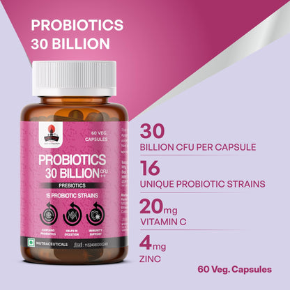 Hara Hachi World's No. 1 Probiotics 30 Billion CFU with Prebiotics for Gut Health | Probiotics Supplement for Men and Women| Probiotics for Weightloss Management - 60 Veg Capsules
