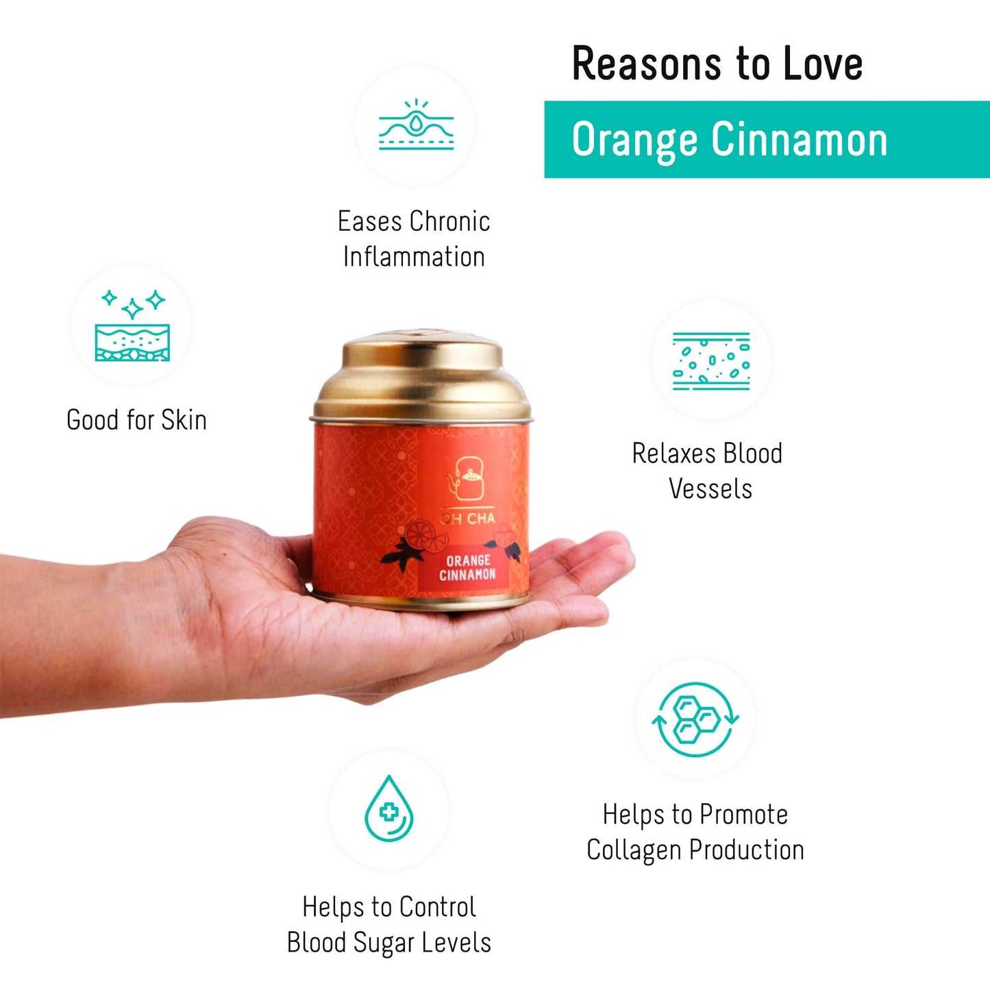 OH CHA - Cinnamon Tea with Orange Peels | Weight Loss Tea, 35gms | Blended with Natural Ingredients like Cinnamon, Ginger, Orange Peels and Clove | 100% Long Leaf Tea | Reduces Inflammation, Controls Blood Sugar, Improves Heart Health | Contains Natural O