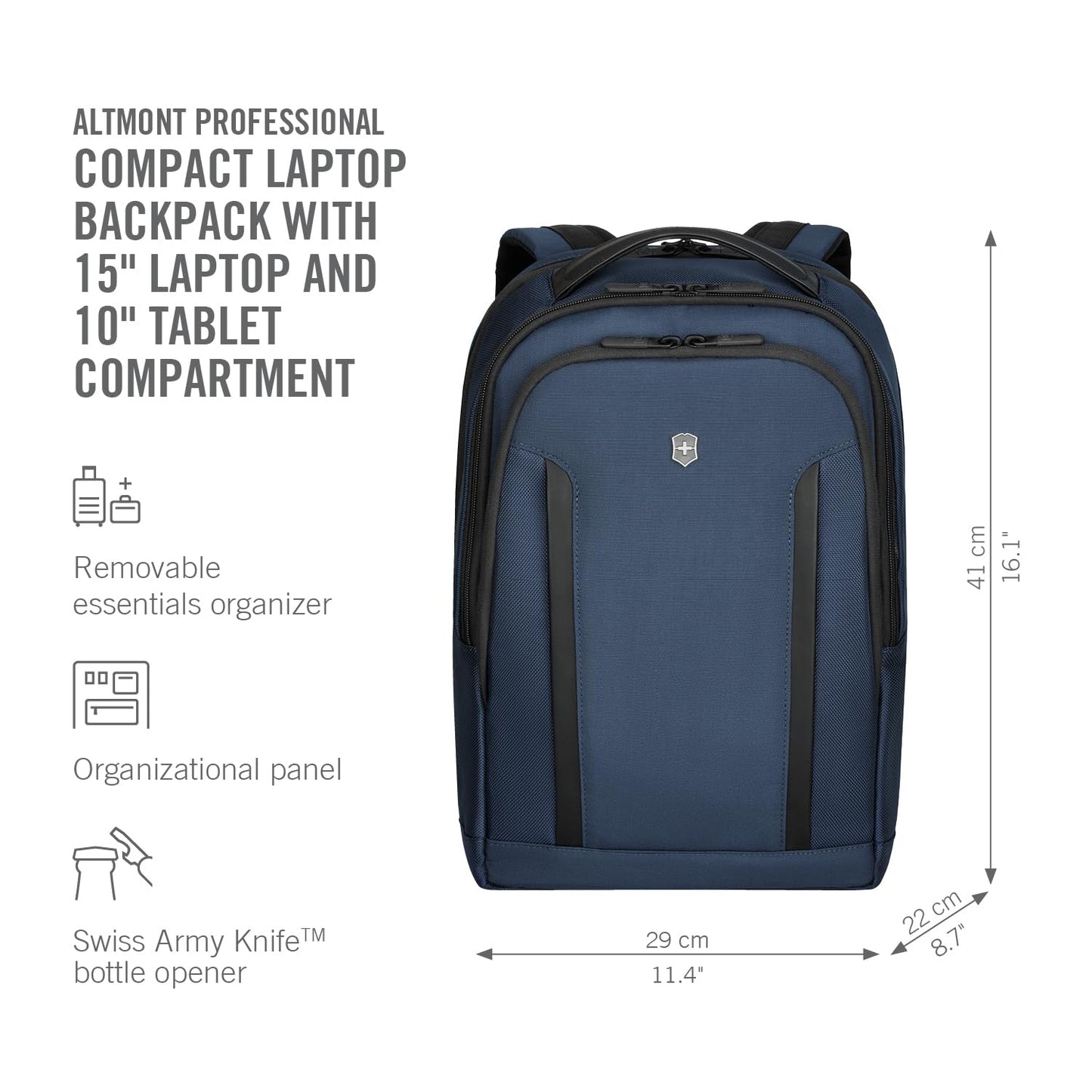 Victorinox Altmont Professional, Compact Laptop Backpack, Blue, 16 Litres, Swiss Designed, 653285
