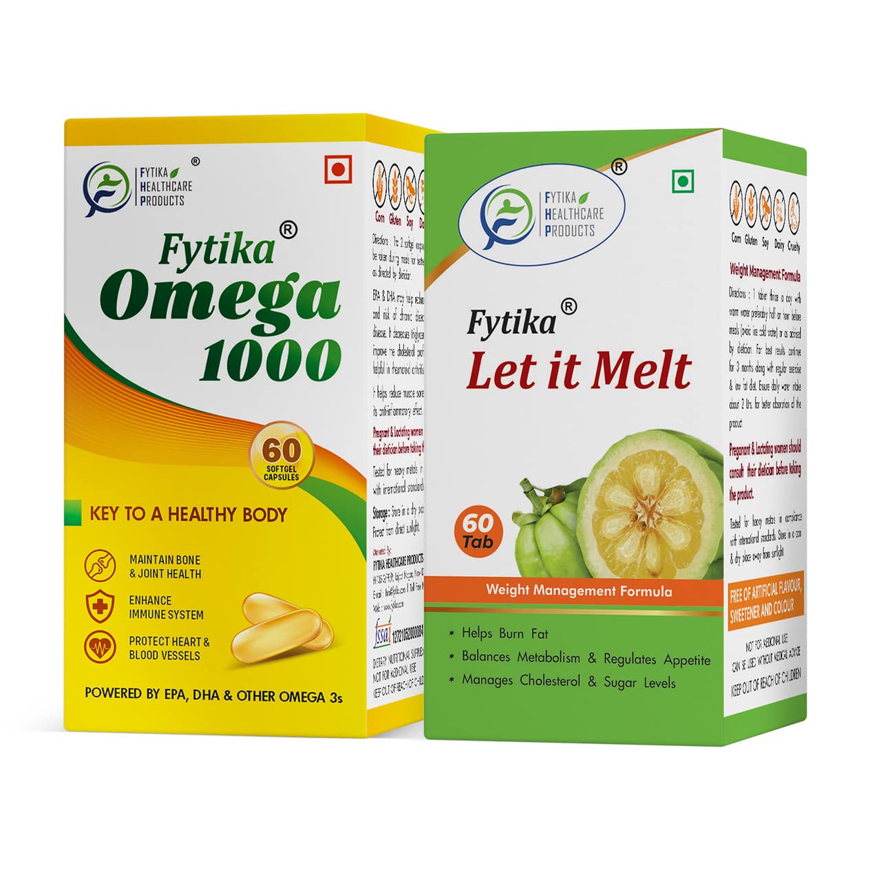FYTIKA Combo Pack For Weight Management | Let It Melt Weight Management Tablets (60 Tablets) + Omega 1000 Omega 3 Fatty Acid Capsules(60 Capsules)