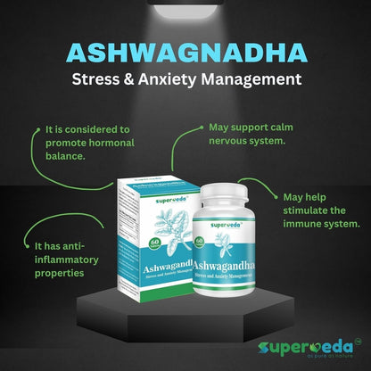 Superveda Ashwagandha 500mg | Immunity Booster | Support Strength & Energy | Helps in Stress Management, Improve Energy and Stamina | For Men & Women | 60 Capsules (Pack of 1)