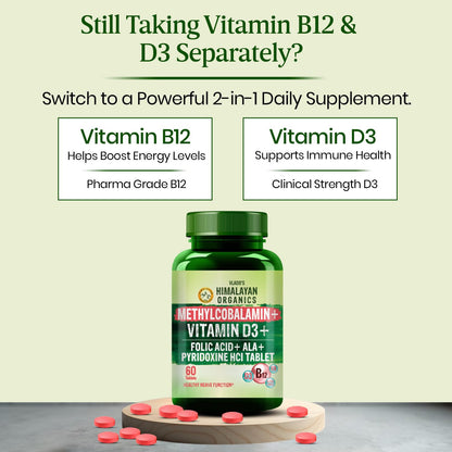 Vlado's Himalayan Organics Vitamin B12 1500mcg with Vitamin D3 | Vitamin B12 Supplements for Men & Women | Methylcobalamin 1500mcg with Vitamin D Tablets with Alpha Lipoic Acid , Folic Acid I B12 Vitamin Tablets - Best Vitamin B-12 Supplement For Men & Wo