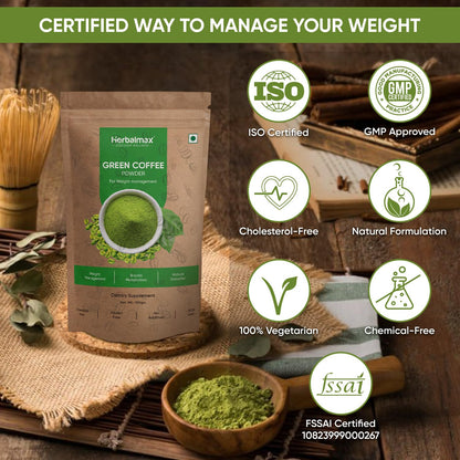 Herbal Max Green Coffee Powder, 3 × 100 gm – Organic Natural Green Coffee for Weight Management, Metabolism, Digestion & Energy Support | Daily Wellness Supplement