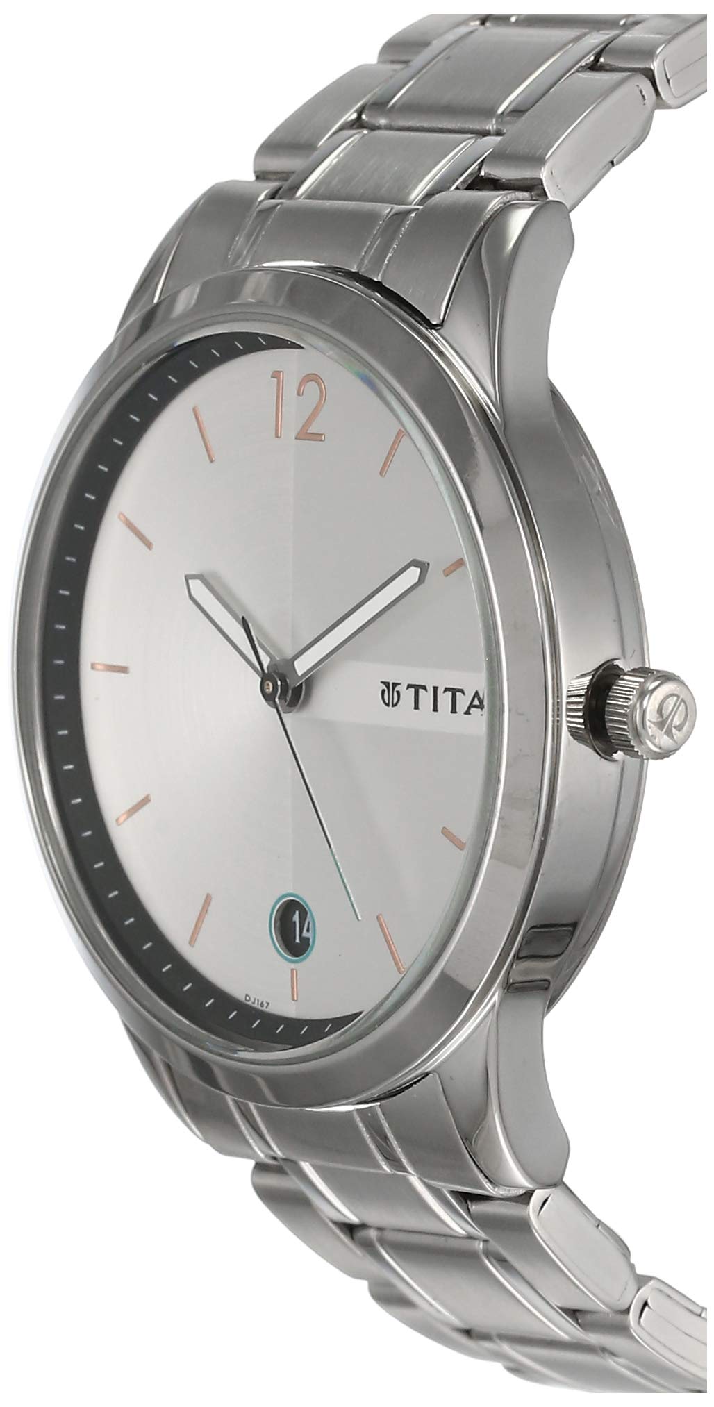 Titan Quartz Analog with Date White Dial Stainless Steel Strap Watch for Men-NP1806SM01