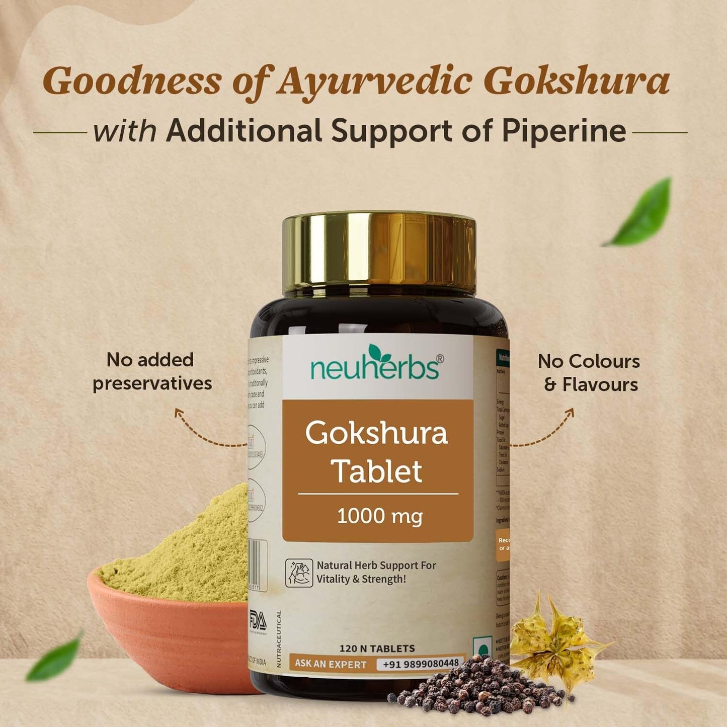 Neuherbs Gokshura Tablet 1000mg | Helps To Support Energy & Strength - 60 Tablets | Tribulus Terrestris | Energy Booster Supplements | General Wellness Tablets for Men & Women