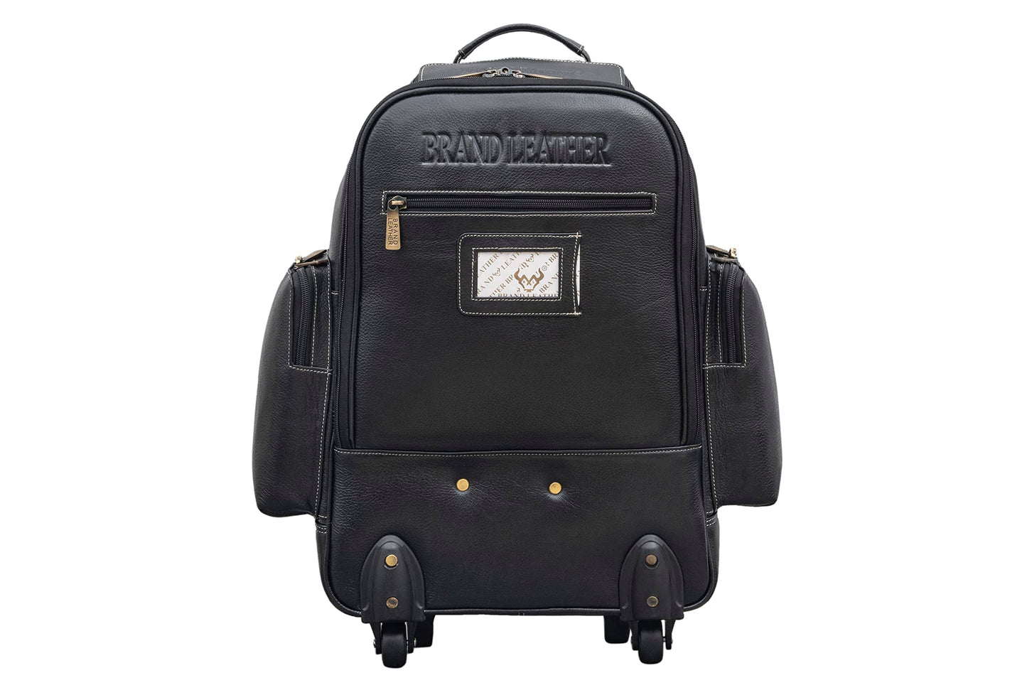 BRAND LEATHER Rolling Backpack Wheeled Laptop Backpack for Travel, Trolley Luggage Suitcase Compact Business Bag Student Laptop Bag for Men Women (Black)