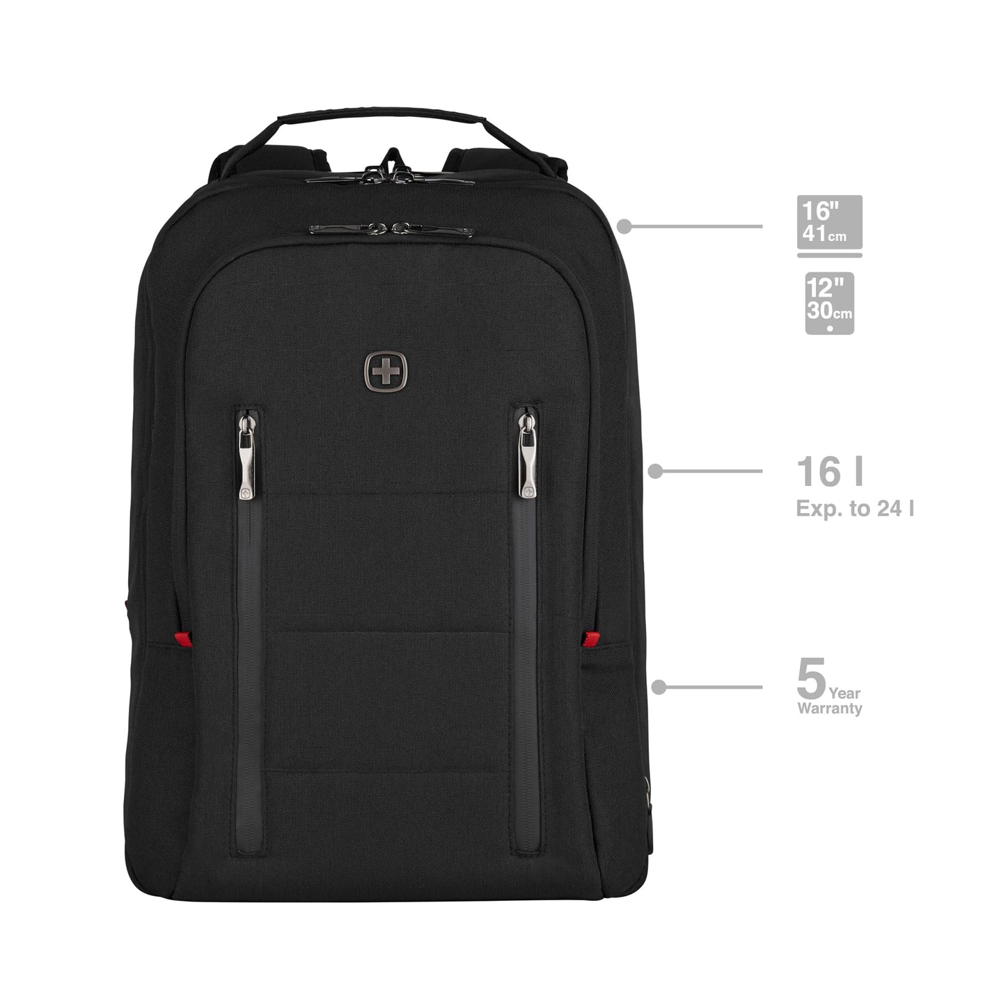 Wenger CITY TRAVELER Laptop Backpack for 16 Inch Laptop & 12 Inch Tablet Pocket, Doubles as an overnighter in Black (16 Litre)-blend of style & function, Swiss designed, 606490