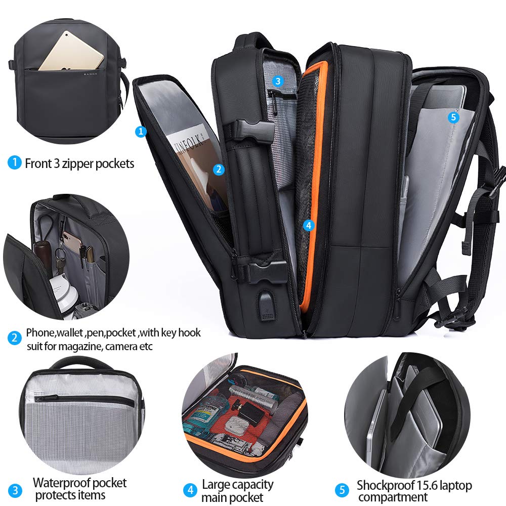 BANGE Titan Ultrafit 5.6-inch Laptop Bag Backpack for Men and Women 35L Outdoor and Camping 3in1 Office Bag,Travelling,Backpack - Black