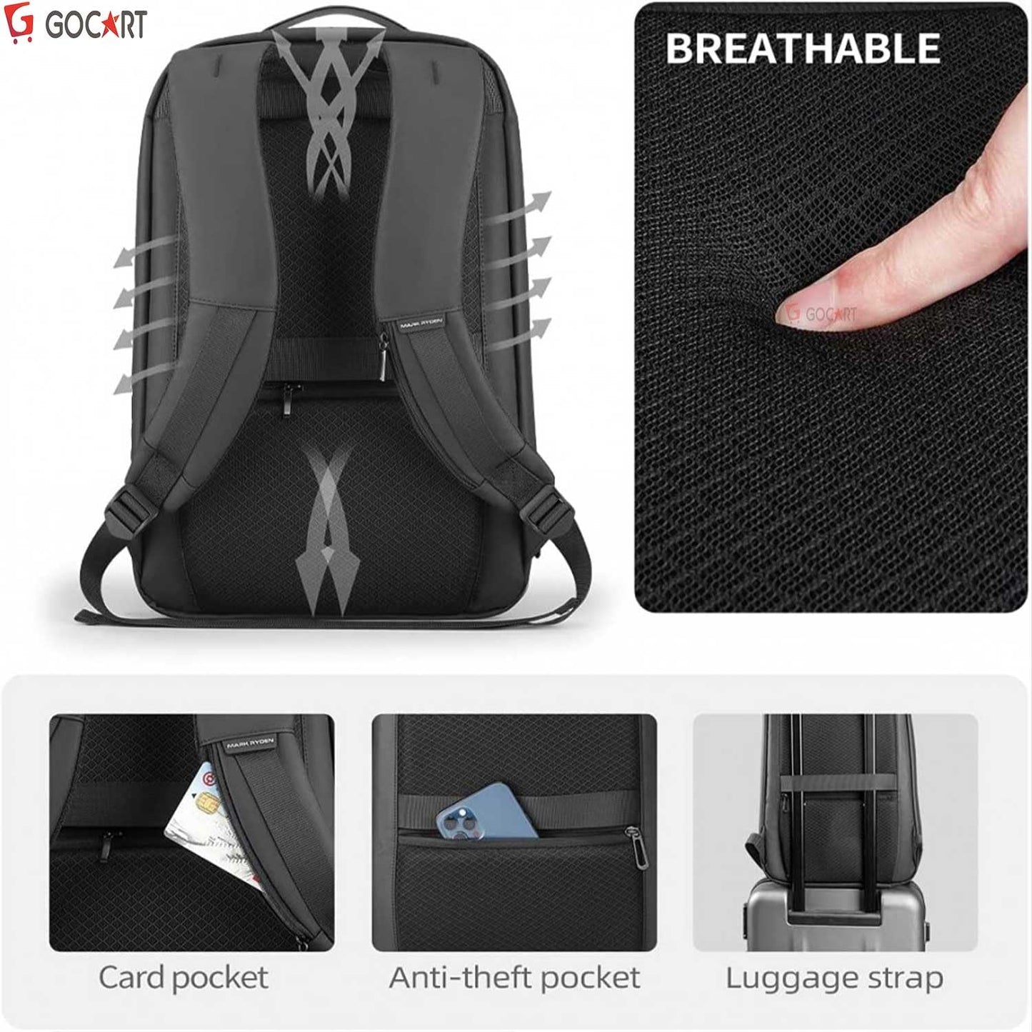 GOCART WITH G LOGO Hard Shell Slim Laptop Backpack deal for Working,Commuting,Daily(Black)