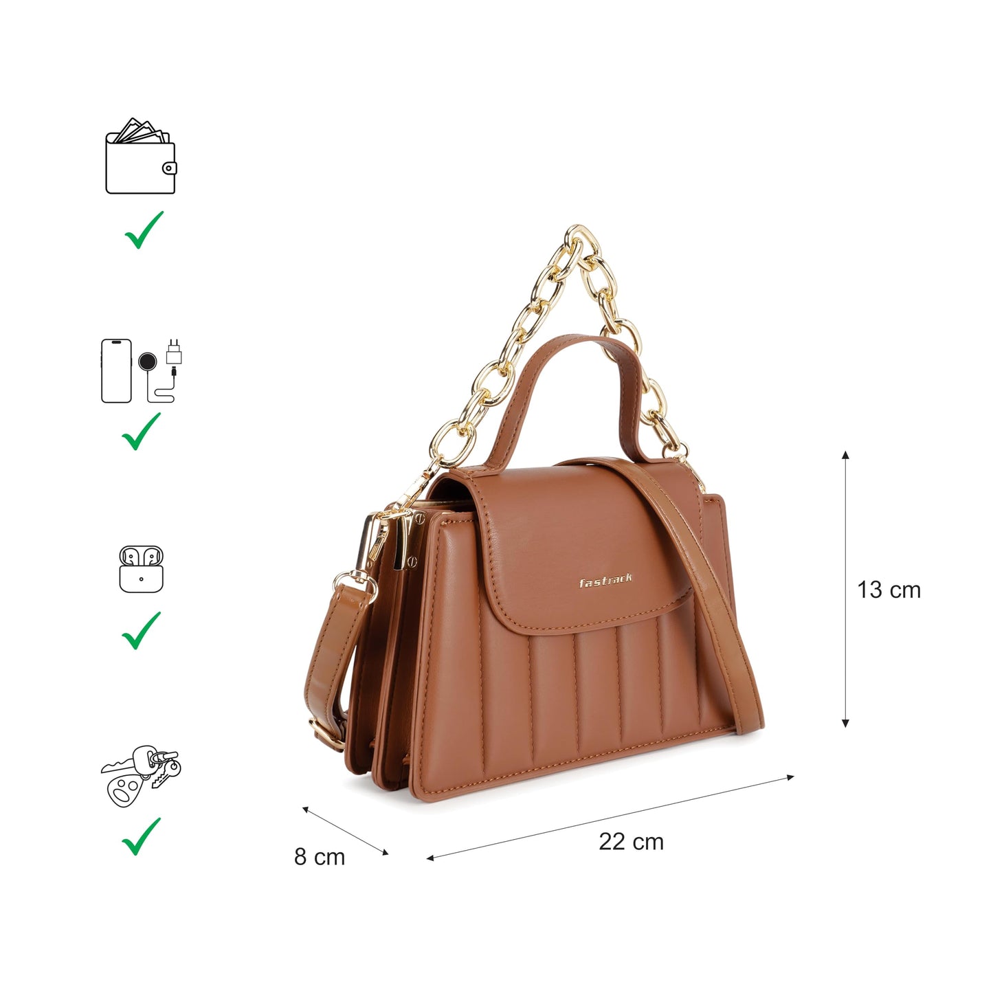 Tan Stitchpop Sling | Quilted Faux-Leather Women’s Handbag | Sling with Dual Carry Options & Magnetic Closure