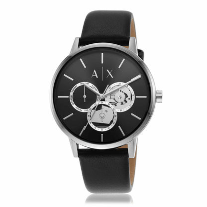 Armani Exchange Leather Analog Black Dial Men Watch-Ax2745, Black Band