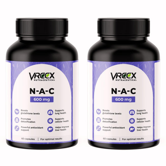 VREEX NAC 600 mg | N-Acetyl Cysteine Supplement | Supports Antioxidant Activity, Liver Health & Respiratory Wellness | 60 Capsules (Pack of 2)